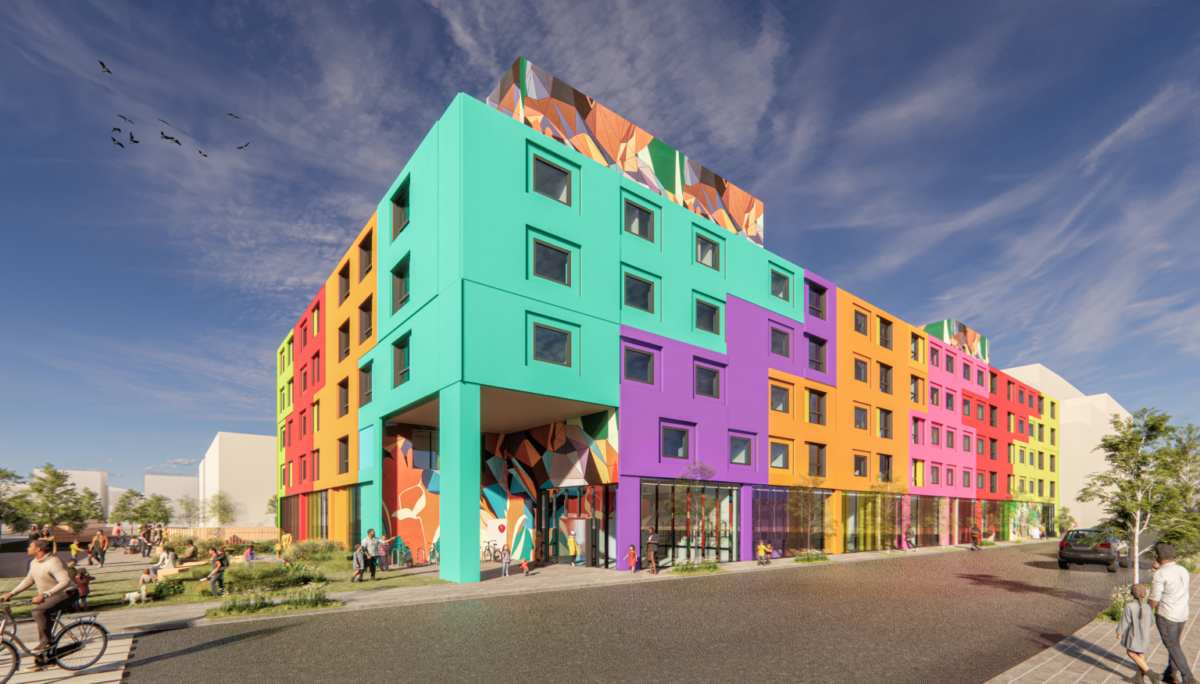 Colorful rendering of 18th and El Paseo building.